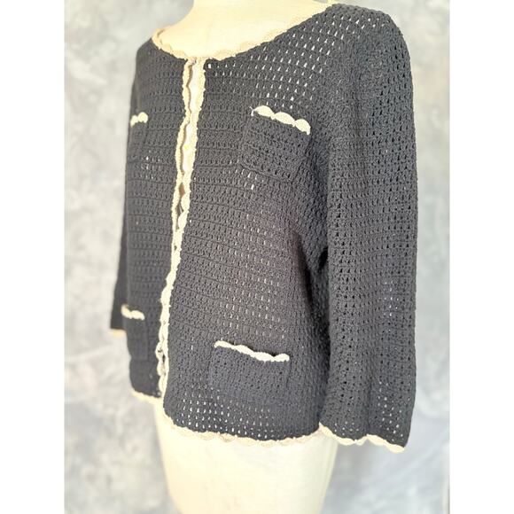 Vintage Y2K Crochet Cropped Cardigan Sweater M Old Money Preppy Office Siren - Picture 5 of 10